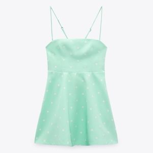 ZARA LINEN BLEND POLKA DOT DRESS GREEN